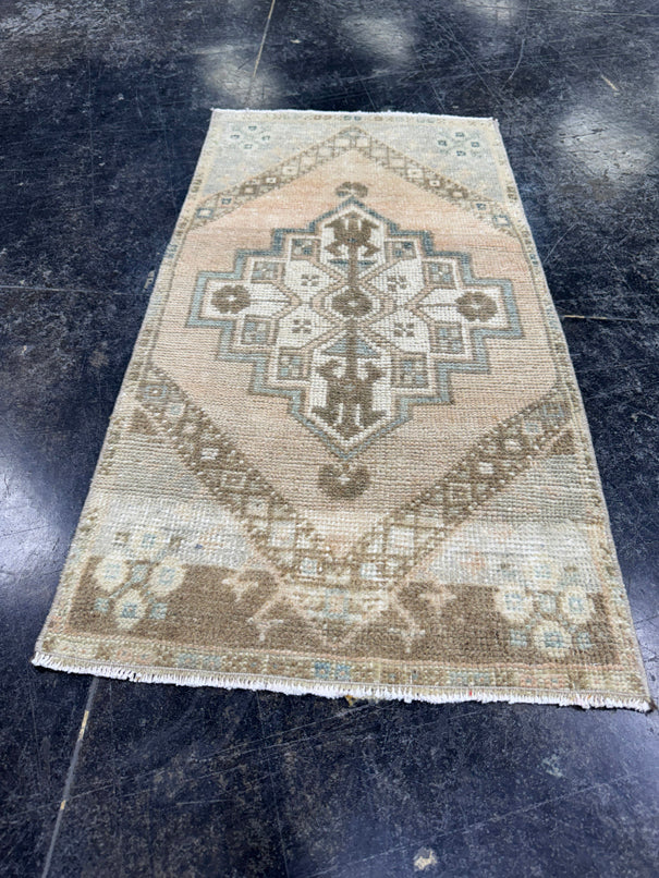 Turkish Mini Rug Oriental Hand Knotted Vintage Rug  1'7" x  2'11'' #12040