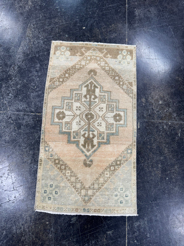 Turkish Mini Rug Oriental Hand Knotted Vintage Rug  1'7" x  2'11'' #12040