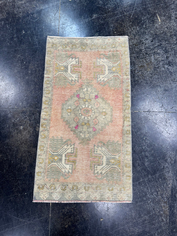 Turkish Mini Rug Oriental Hand Knotted Vintage Rug  1'8" x  3' #12038