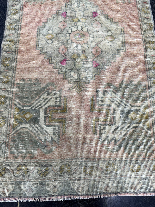 Turkish Mini Rug Oriental Hand Knotted Vintage Rug  1'8" x  3' #12038