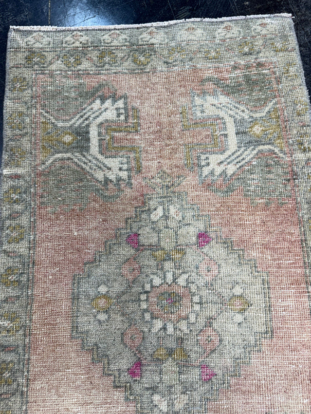 Turkish Mini Rug Oriental Hand Knotted Vintage Rug  1'8" x  3' #12038