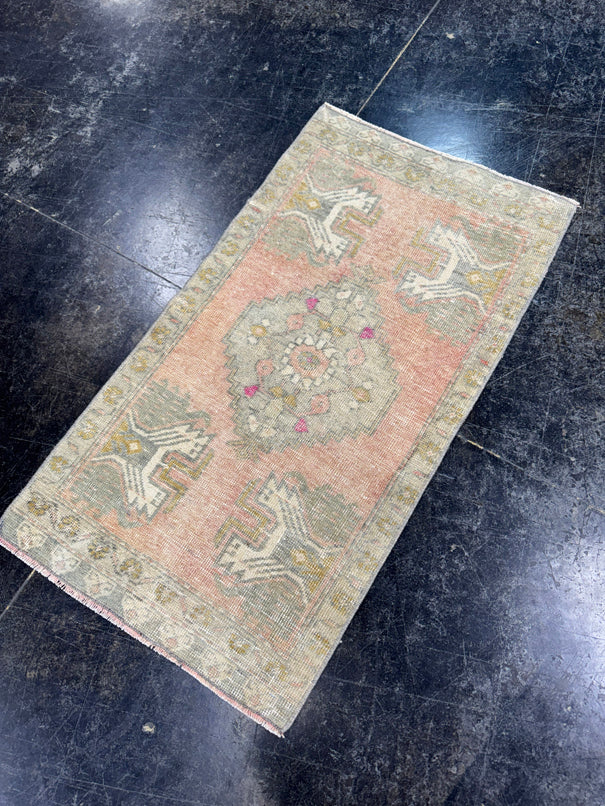 Turkish Mini Rug Oriental Hand Knotted Vintage Rug  1'8" x  3' #12038