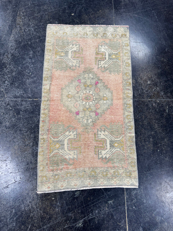 Turkish Mini Rug Oriental Hand Knotted Vintage Rug  1'8" x  3' #12038