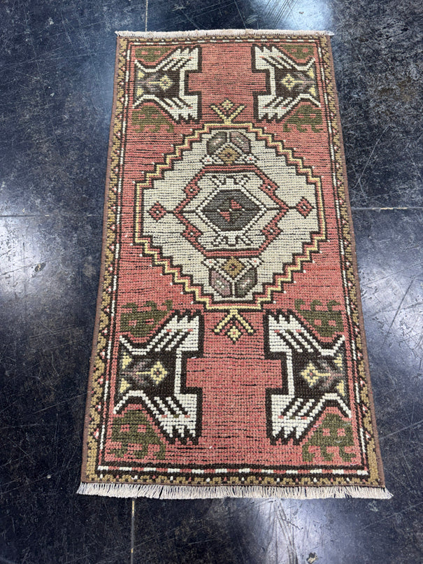 Turkish Mini Rug Oriental Hand Knotted Vintage Rug  1'6" x  2'11'' #12037