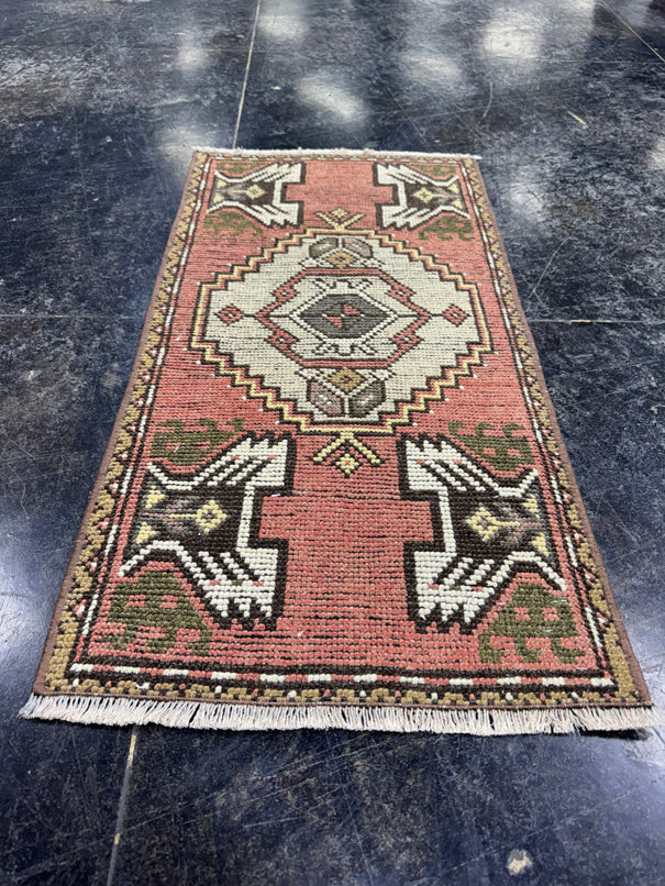 Turkish Mini Rug Oriental Hand Knotted Vintage Rug  1'6" x  2'11'' #12037