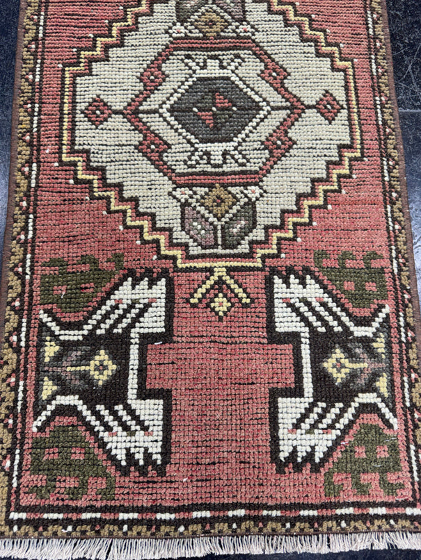 Turkish Mini Rug Oriental Hand Knotted Vintage Rug  1'6" x  2'11'' #12037