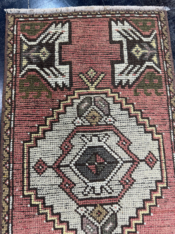 Turkish Mini Rug Oriental Hand Knotted Vintage Rug  1'6" x  2'11'' #12037
