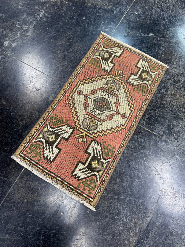Turkish Mini Rug Oriental Hand Knotted Vintage Rug  1'6" x  2'11'' #12037