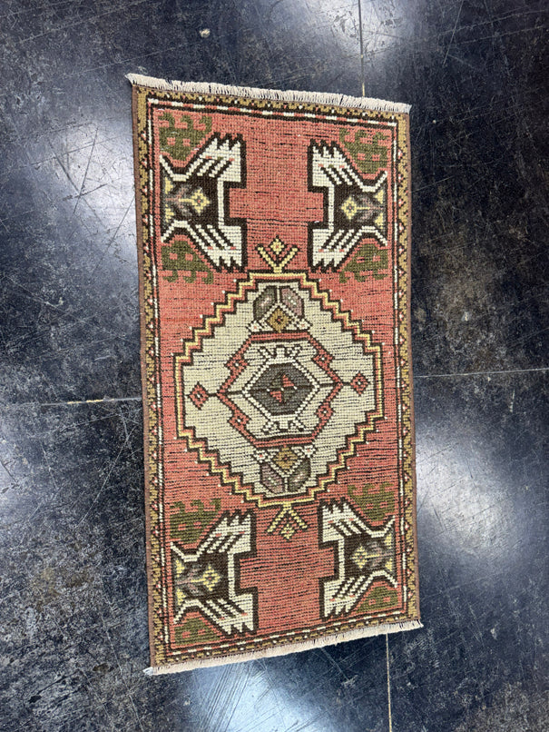 Turkish Mini Rug Oriental Hand Knotted Vintage Rug  1'6" x  2'11'' #12037