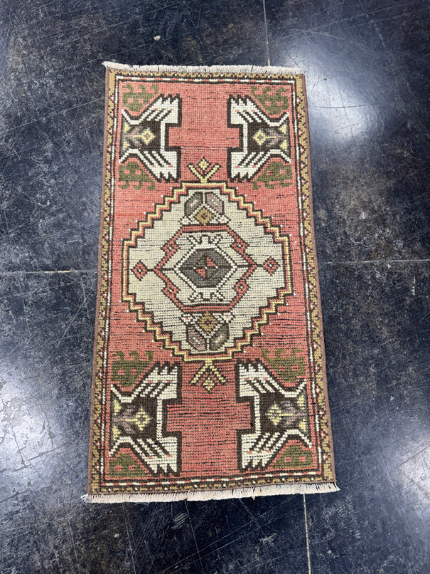 Turkish Mini Rug Oriental Hand Knotted Vintage Rug  1'6" x  2'11'' #12037