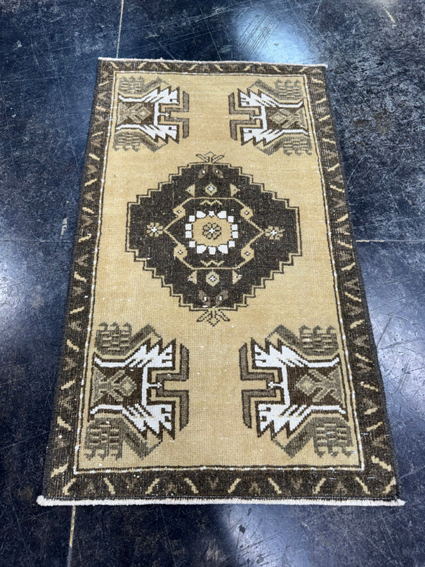 Turkish Mini Rug Oriental Hand Knotted Vintage Rug  1'7" x  2'8'' #12036