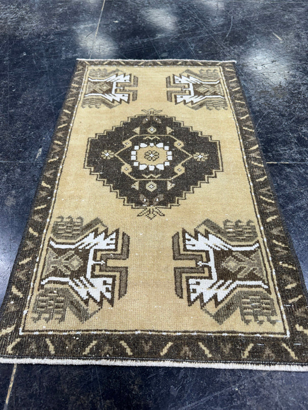 Turkish Mini Rug Oriental Hand Knotted Vintage Rug  1'7" x  2'8'' #12036