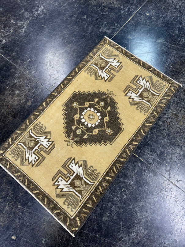 Turkish Mini Rug Oriental Hand Knotted Vintage Rug  1'7" x  2'8'' #12036