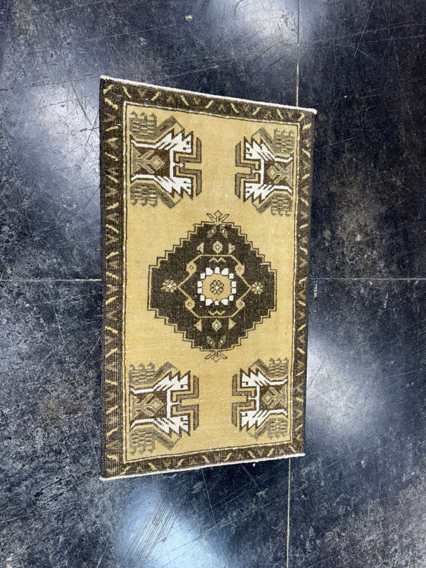Turkish Mini Rug Oriental Hand Knotted Vintage Rug  1'7" x  2'8'' #12036