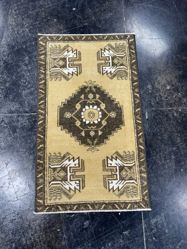 Turkish Mini Rug Oriental Hand Knotted Vintage Rug  1'7" x  2'8'' #12036