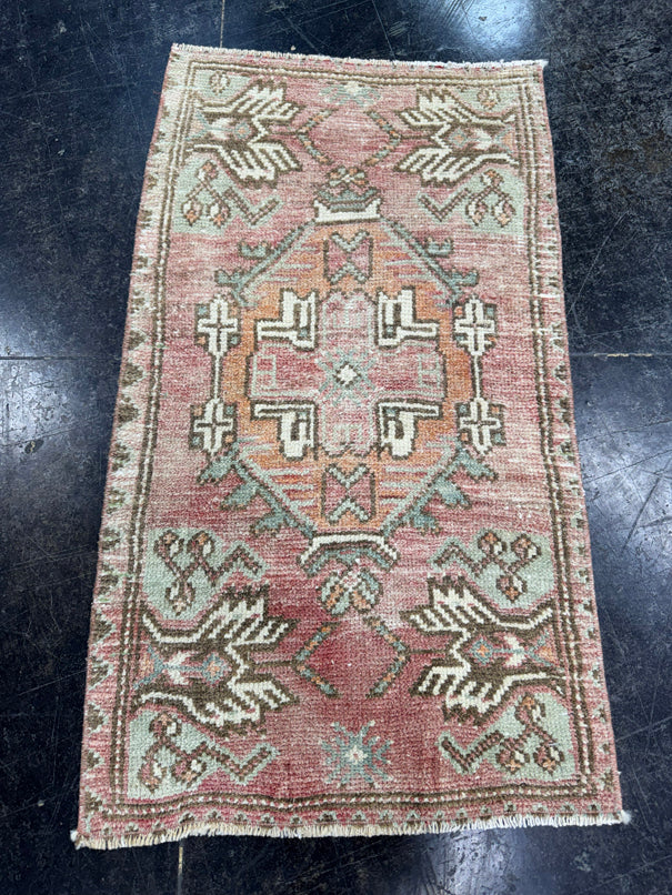 Turkish Mini Rug Oriental Hand Knotted Vintage Rug  1'7" x  2'10'' #12035
