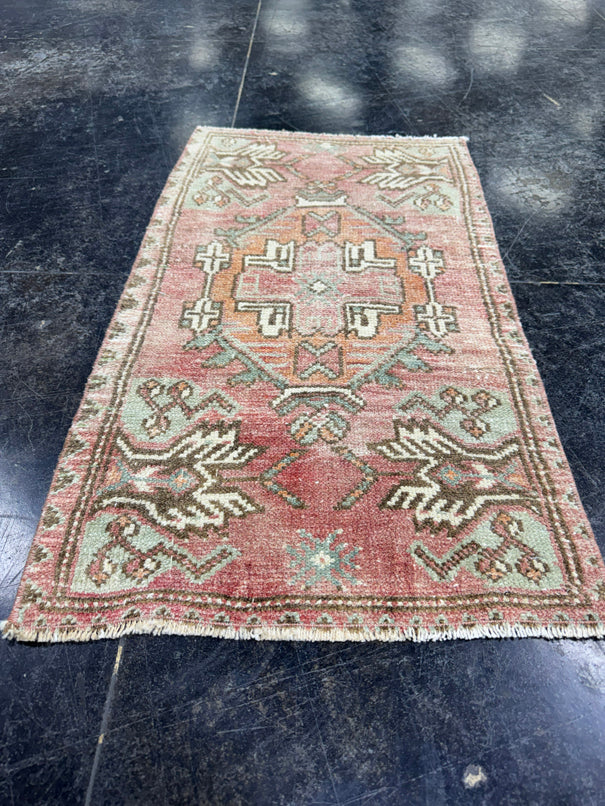 Turkish Mini Rug Oriental Hand Knotted Vintage Rug  1'7" x  2'10'' #12035