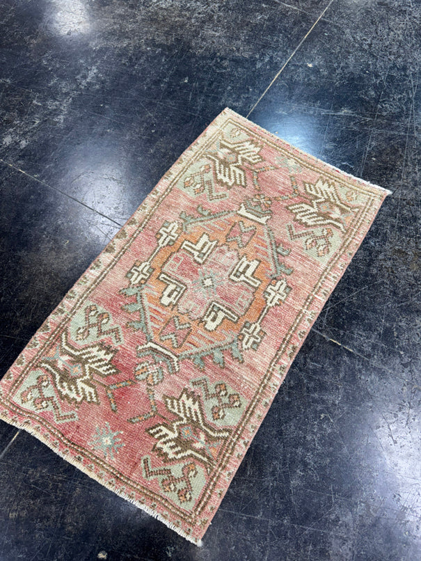 Turkish Mini Rug Oriental Hand Knotted Vintage Rug  1'7" x  2'10'' #12035