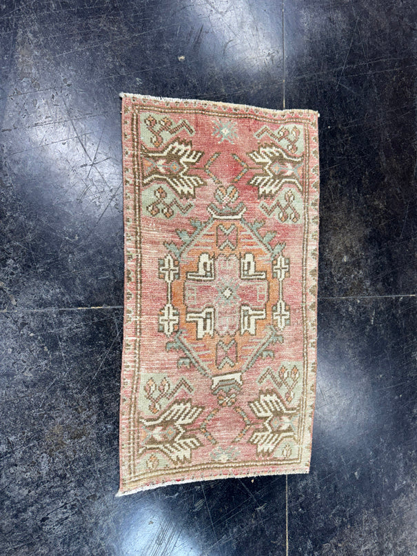 Turkish Mini Rug Oriental Hand Knotted Vintage Rug  1'7" x  2'10'' #12035