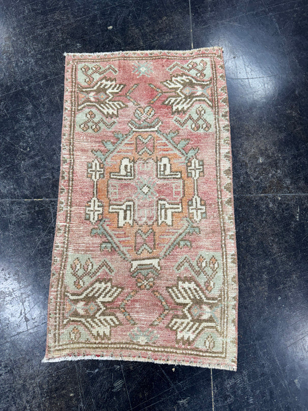 Turkish Mini Rug Oriental Hand Knotted Vintage Rug  1'7" x  2'10'' #12035