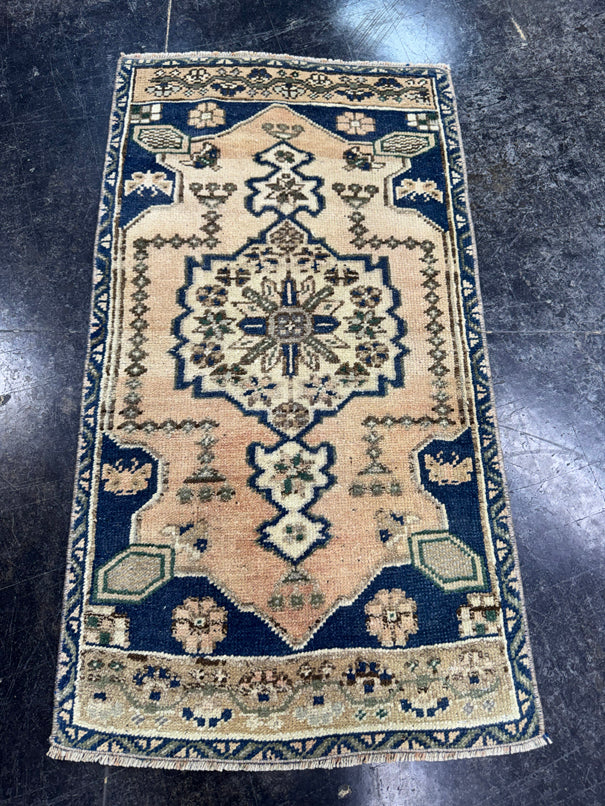 Turkish Mini Rug Oriental Hand Knotted Vintage Rug  1'10" x  3'5'' #12034