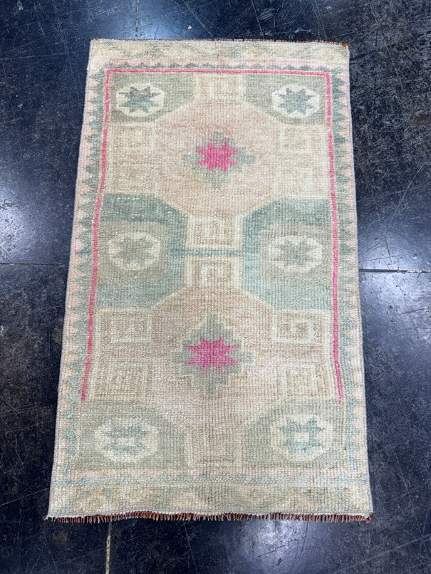 Turkish Mini Rug Oriental Hand Knotted Vintage Rug  1'6" x  2'6'' #12032