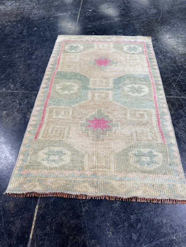 Turkish Mini Rug Oriental Hand Knotted Vintage Rug  1'6" x  2'6'' #12032