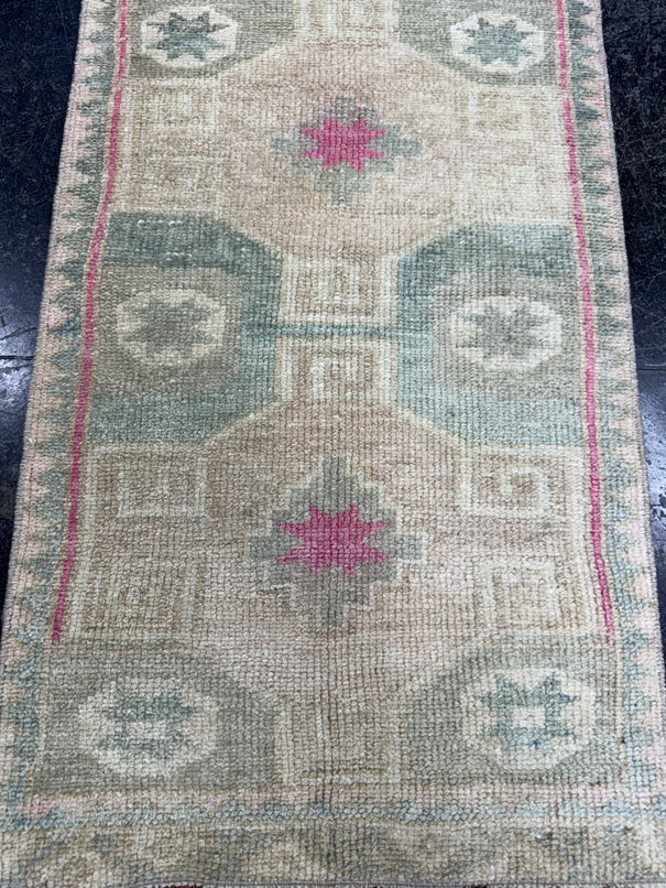 Turkish Mini Rug Oriental Hand Knotted Vintage Rug  1'6" x  2'6'' #12032