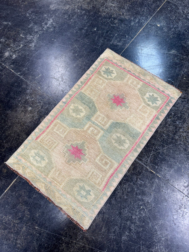 Turkish Mini Rug Oriental Hand Knotted Vintage Rug  1'6" x  2'6'' #12032
