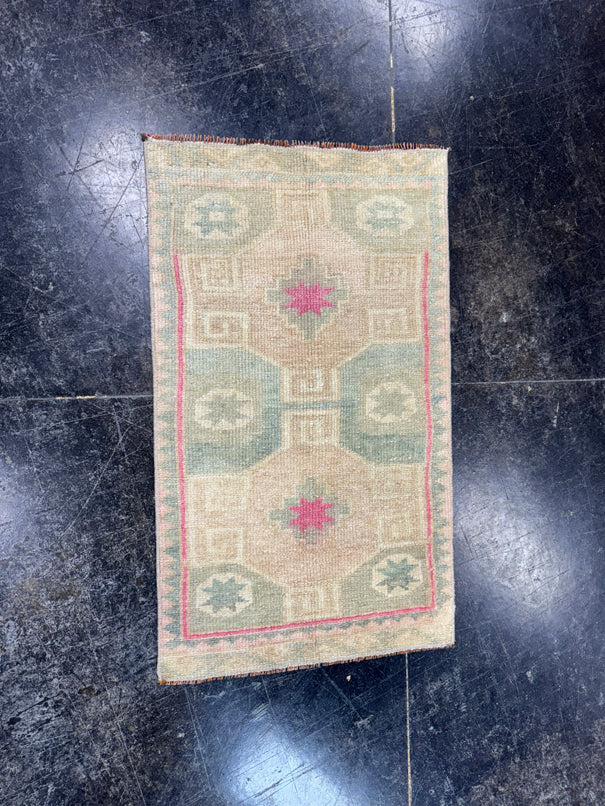 Turkish Mini Rug Oriental Hand Knotted Vintage Rug  1'6" x  2'6'' #12032