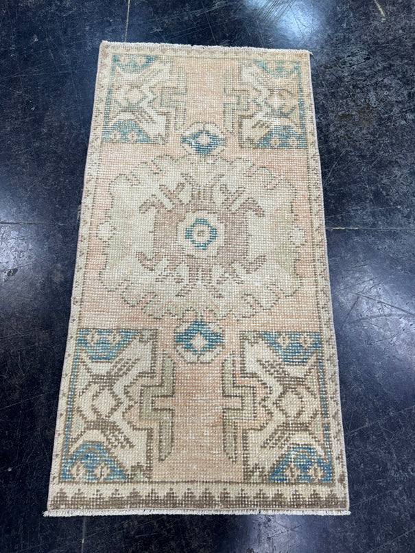 Turkish Mini Rug Oriental Hand Knotted Vintage Rug  1'7" x  3'1'' #12031