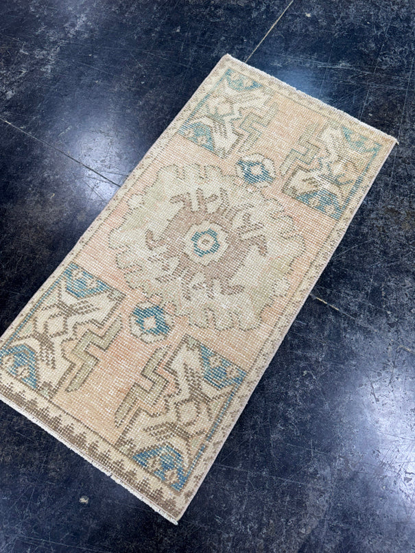 Turkish Mini Rug Oriental Hand Knotted Vintage Rug  1'7" x  3'1'' #12031