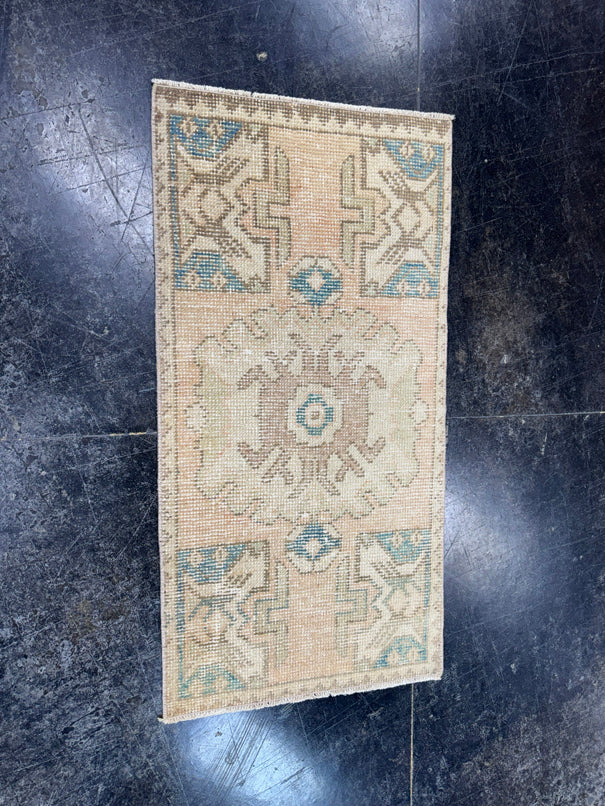 Turkish Mini Rug Oriental Hand Knotted Vintage Rug  1'7" x  3'1'' #12031