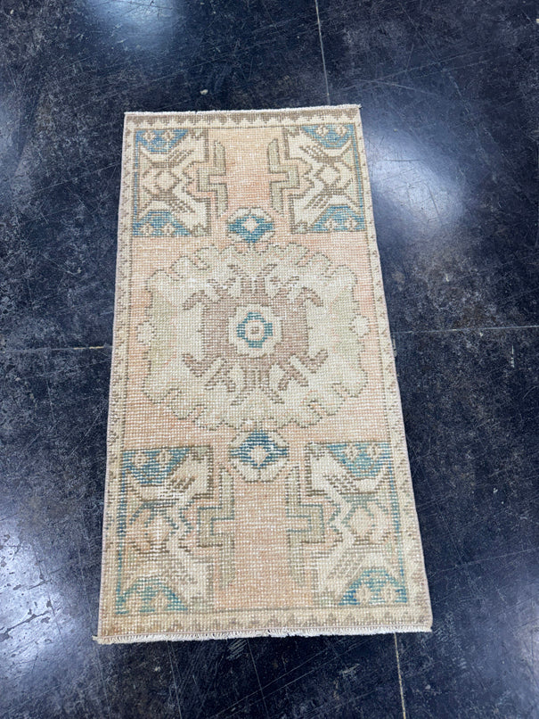 Turkish Mini Rug Oriental Hand Knotted Vintage Rug  1'7" x  3'1'' #12031