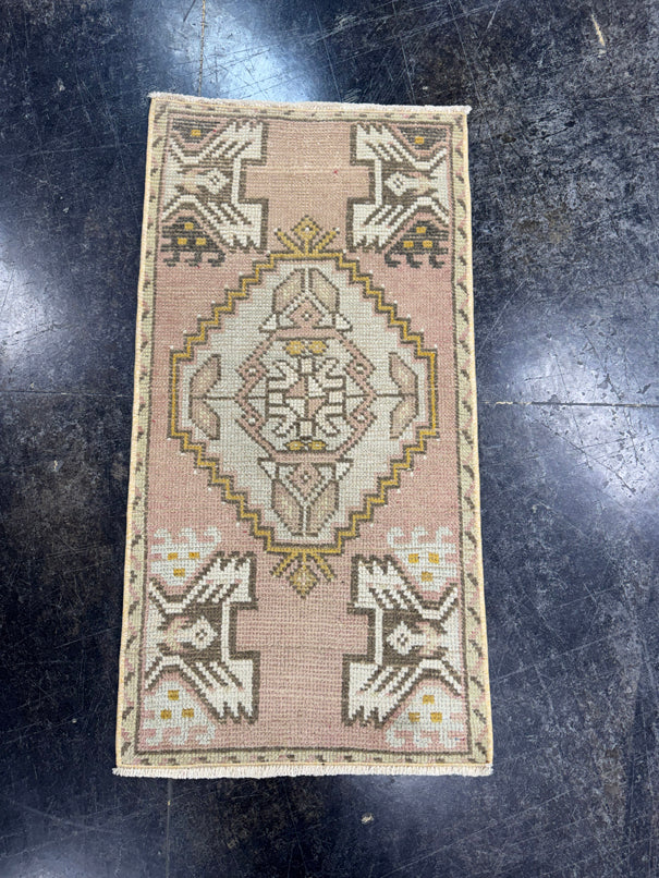 Turkish Mini Rug Oriental Hand Knotted Vintage Rug  1'7" x  3' #12030