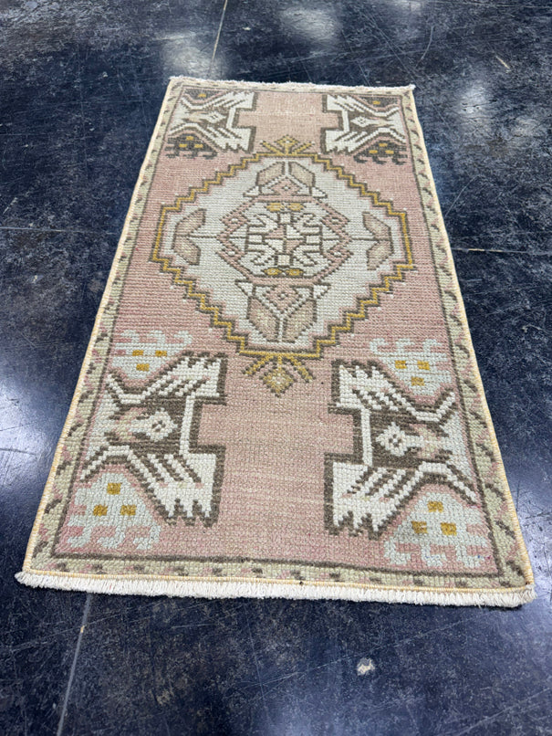 Turkish Mini Rug Oriental Hand Knotted Vintage Rug  1'7" x  3' #12030