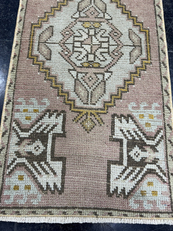 Turkish Mini Rug Oriental Hand Knotted Vintage Rug  1'7" x  3' #12030