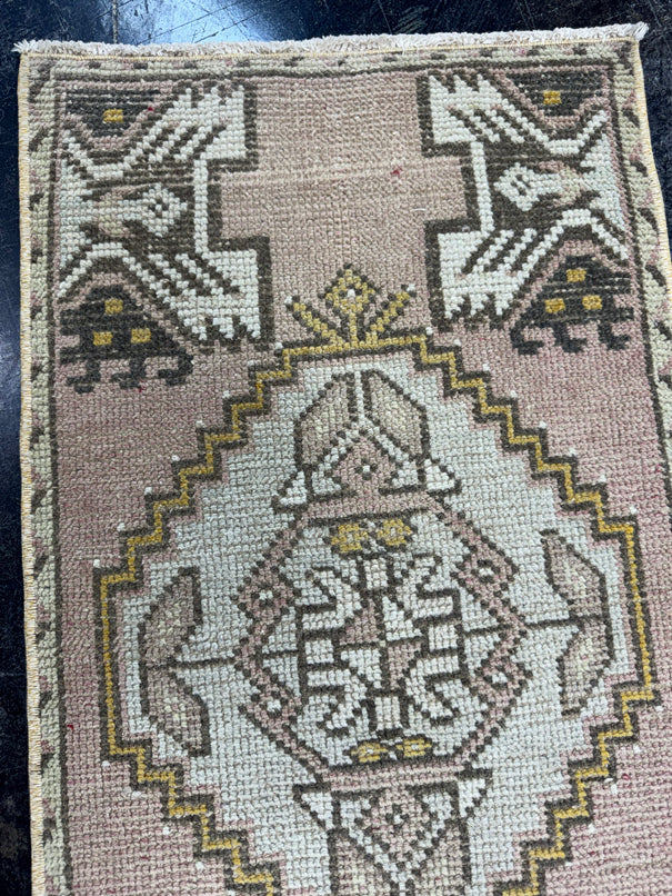 Turkish Mini Rug Oriental Hand Knotted Vintage Rug  1'7" x  3' #12030