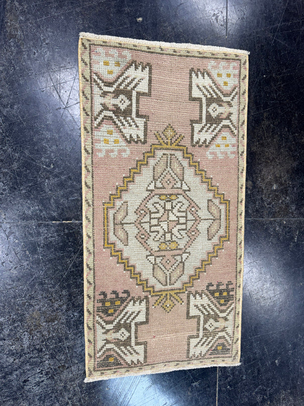 Turkish Mini Rug Oriental Hand Knotted Vintage Rug  1'7" x  3' #12030