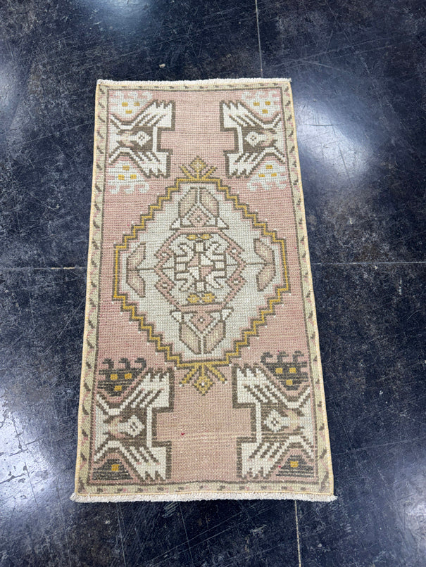 Turkish Mini Rug Oriental Hand Knotted Vintage Rug  1'7" x  3' #12030