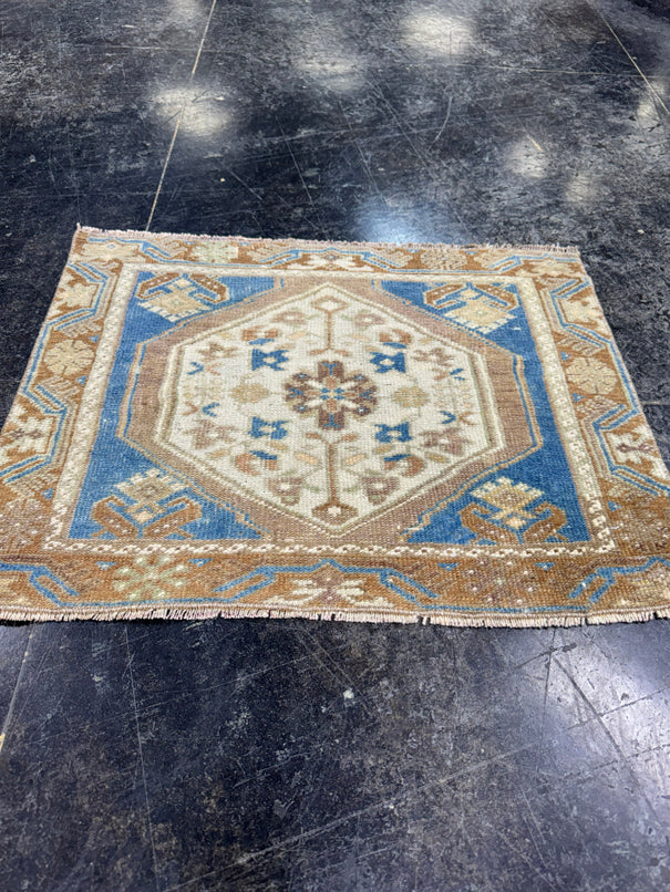 Turkish Mini Rug Oriental Hand Knotted Vintage Rug  2'4" x  1'10'' #12019