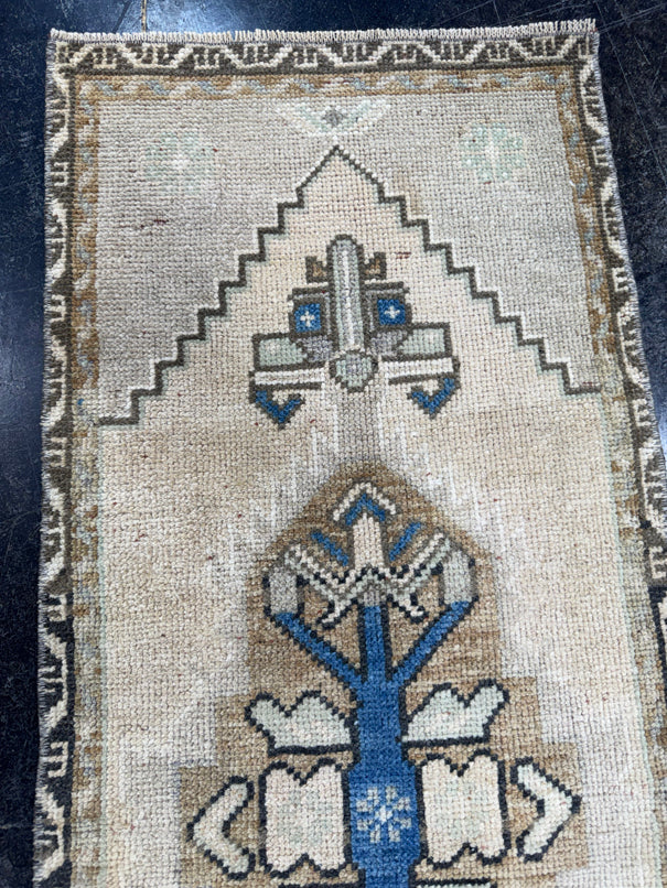 Turkish Mini Rug Oriental Hand Knotted Vintage Rug  1'7" x  3'10'' #12027