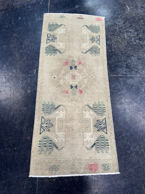 Turkish Mini Rug Oriental Hand Knotted Vintage Rug  1'6" x  3'6'' #12026