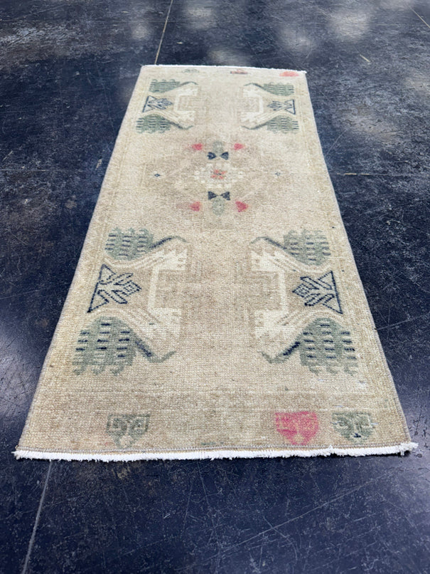 Turkish Mini Rug Oriental Hand Knotted Vintage Rug  1'6" x  3'6'' #12026