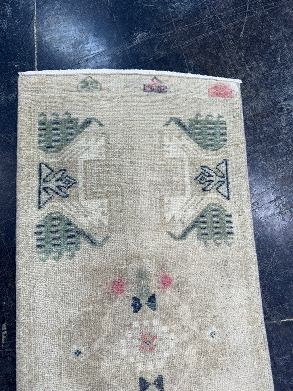 Turkish Mini Rug Oriental Hand Knotted Vintage Rug  1'6" x  3'6'' #12026