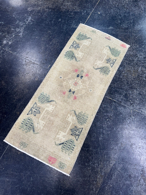 Turkish Mini Rug Oriental Hand Knotted Vintage Rug  1'6" x  3'6'' #12026