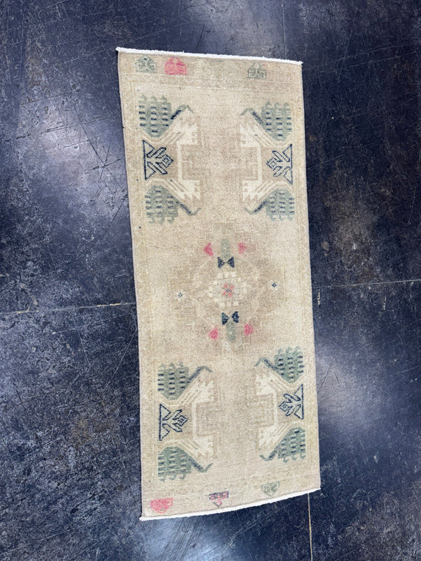 Turkish Mini Rug Oriental Hand Knotted Vintage Rug  1'6" x  3'6'' #12026