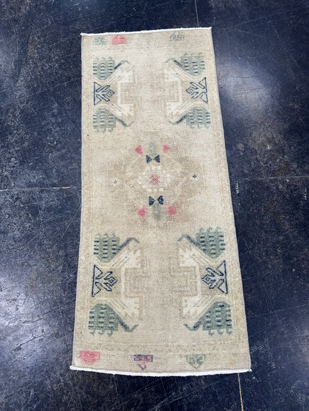 Turkish Mini Rug Oriental Hand Knotted Vintage Rug  1'6" x  3'6'' #12026