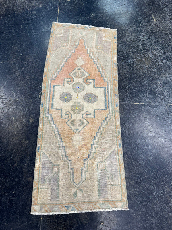 Turkish Mini Rug Oriental Hand Knotted Vintage Rug  1'4" x  3'4'' #12022