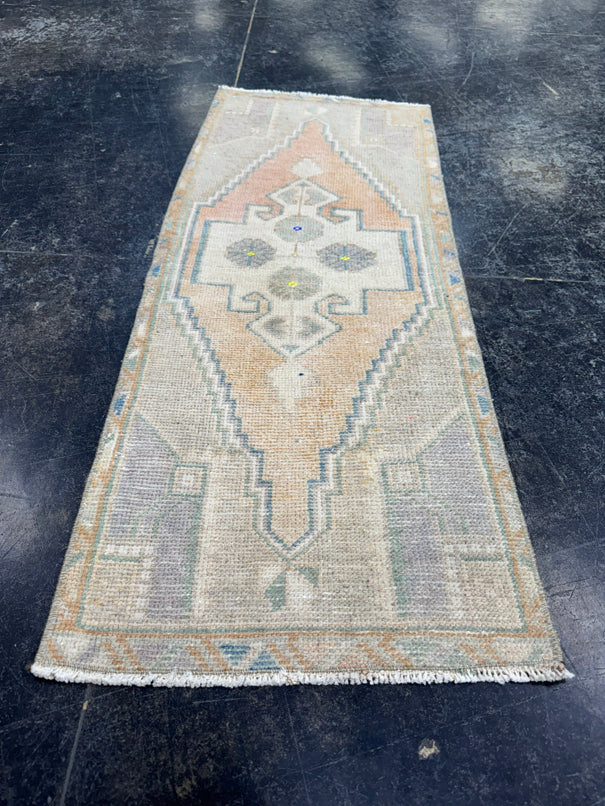 Turkish Mini Rug Oriental Hand Knotted Vintage Rug  1'4" x  3'4'' #12022